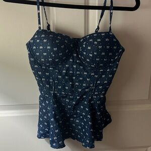 Charlotte Russe Blue Bow Print Tank Top